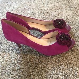 Magenta d’orsay jeweled peep toe pumps